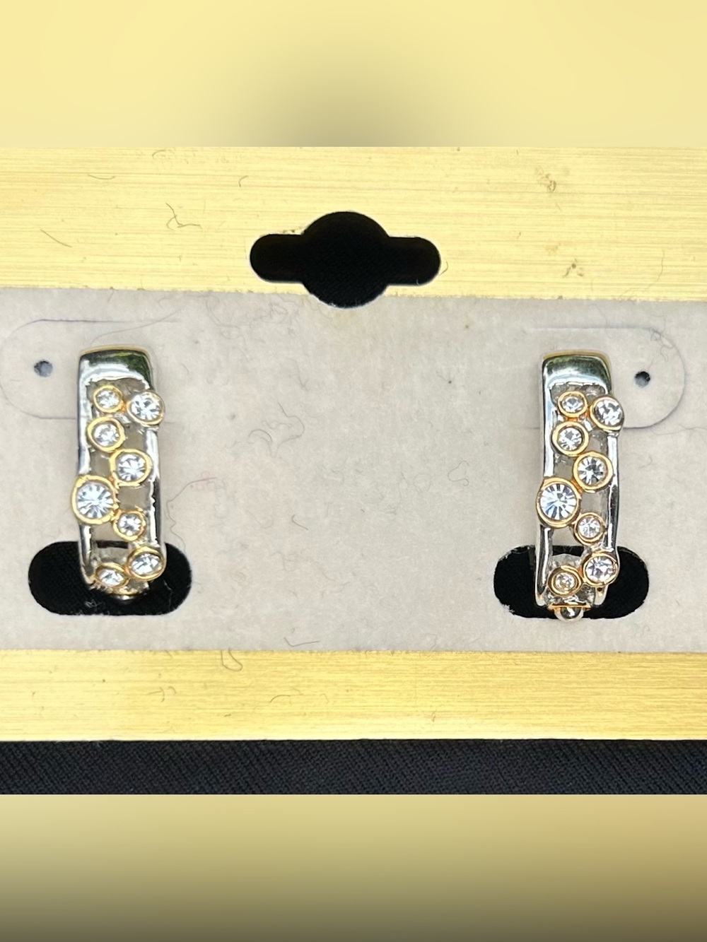 Bubble Rhinestone Pierced Earringd with Silver- & Gold-Tone Metal. EUC